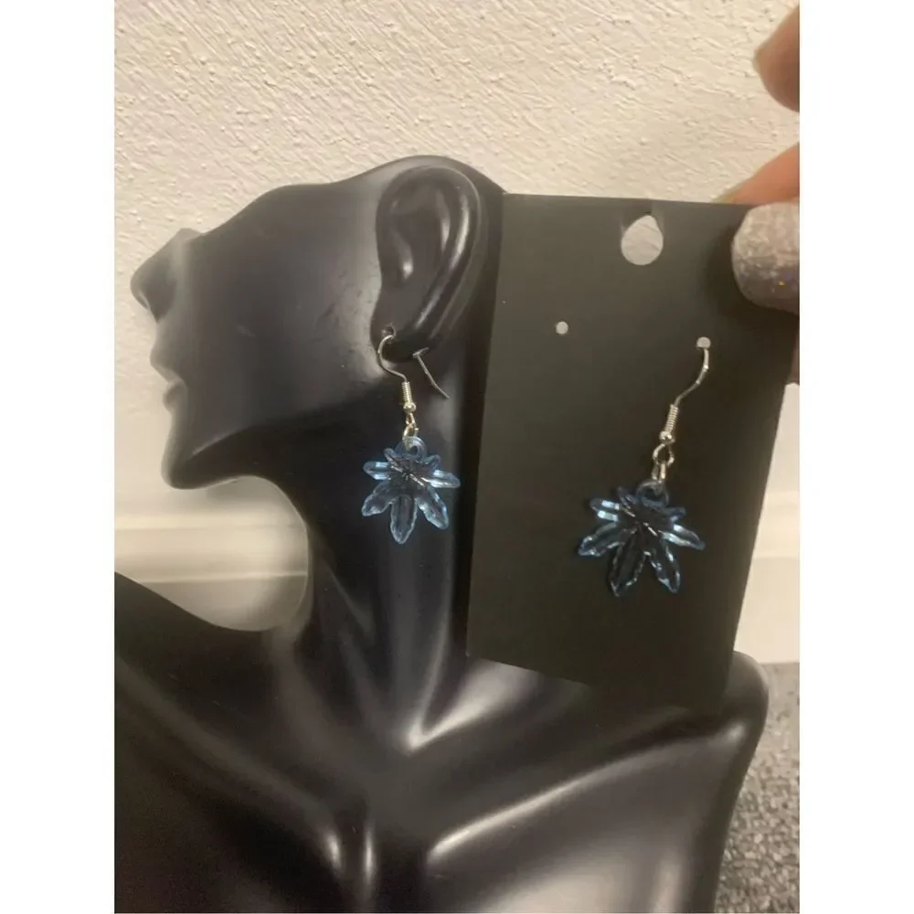 Blue Weed Statement Earrings